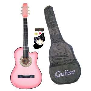 38 Inch Student Beginner Pink Acoustic Cutaway Guitar with Carrying 