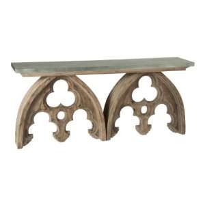  Gothic French Cathedral Arch Aged Wood Console Table Tin 