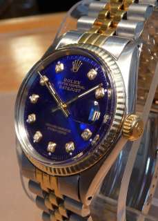 ROLEX OYSTER PERPETUAL DATEJUST 18k/ss SUB BLUE DIAMOND DIALED 1967 