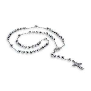    14k White Gold Cross Religious Beaded Rosary Necklace Jewelry