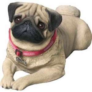  Sandicast Fawn Pug Laying Life Size Figurine, 16 L X 7 W 