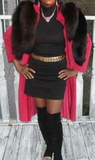 NWOT Designer & Customized Red Suede leather & Fox tails fur coat 