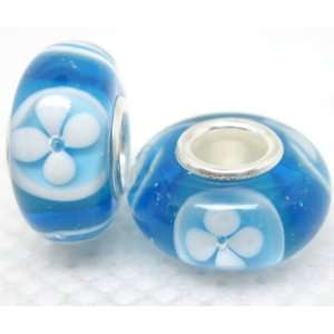 Bleek2Sheek Murano inspired Glass Blue and White Flower Charm Beads 