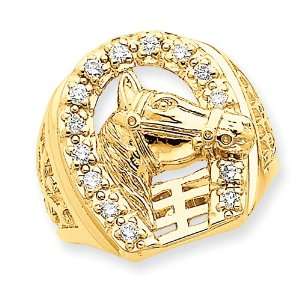    14k Mens Diamond Horseshoe with Horse in Center Ring: Jewelry