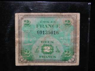 VINTAGE MONEY France, Deux Francs, Series 1944 Bill  