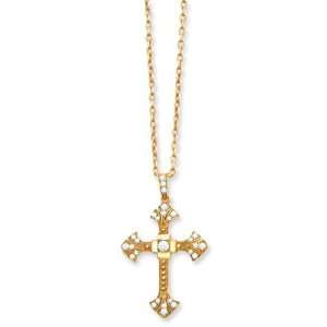  Gold Tone Crystal Cross Necklace Jewelry
