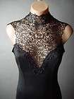 Blk Victorian Goth Embroidery Lace High Neck Femme Fatale Sheath fp 