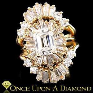   Gold 3.00ctw Emerald Cut Diamond Ballerina Engagement Wedding Ring Set