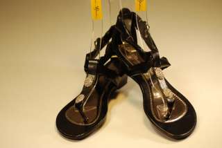Women Low Wedge Black T Strap Rhinestone Sandals mdm22  