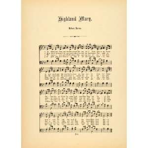  1894 Highland Mary Robert Burns Scotland Sheet Music 