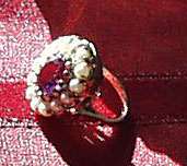 Exquisite Lady’s Lrg Amethyst Seed Pearl 14K Gold Ring  
