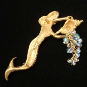 Mermaid Shell Brooch Pin Kirks Folly Rhinestones Figural  