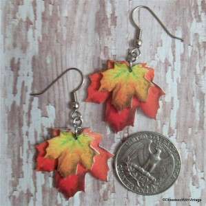 orange yellow fall autumn maple leaf charm earrings  