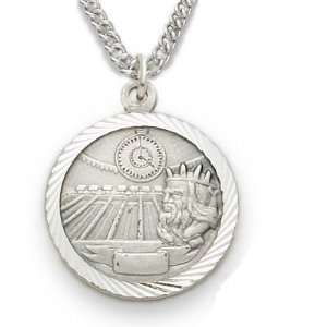 Sterling Silver Swimming Medal, St Christopher on Back Sports Jewelry 
