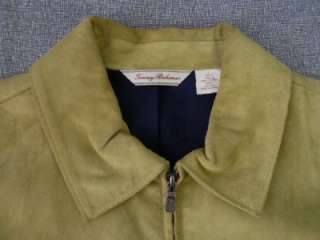   Chartreuse Suede Leather Silk Lined Zipper Hip Jacket~Womens L  