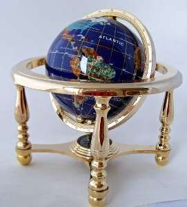 Gemstone Earth World Globe 3 Leg Gold Stand 110MM NEW  