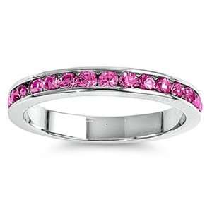  1.00 CT Sterling Silver Rhodium Plated Round Pink Sapphire 
