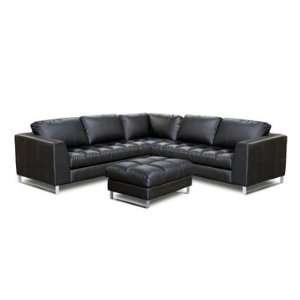  Valentino Black Leather L Shaped Sectional Sofa: Home 