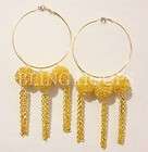 NEW Bling Hoops Gold Chain Tassle Earrings Basketball Wives Draya 