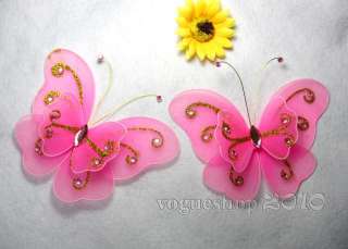 10pcs Hot Pink Big Stocking Butterflies Ornament 7  