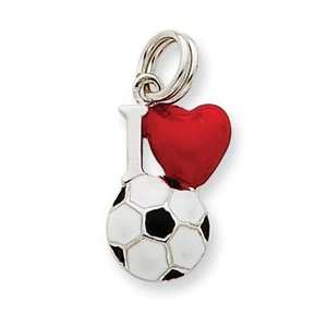  Sterling Silver Enamel I Heart Soccer Ball Charm Jewelry