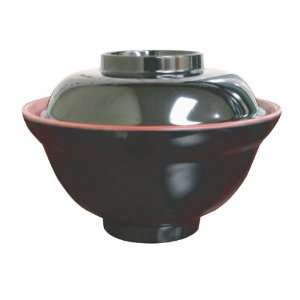  Black/Red Melamie Miso Soup Vegetable Bowl With Lid 16oz 