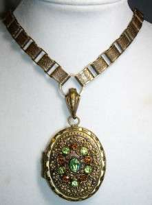 Ornate Antique Victorian Gilt Bookchain Locket Necklace  