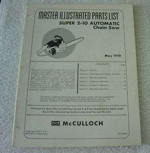 MCCULLOCH SUPER 2 10 AUTO CHAIN SAW 1970 PARTS MANUAL  