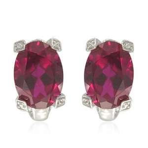 Sterling Silver Oval Shaped Created Ruby with Round Cut Cubic Zirconia 