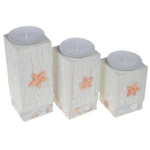   Starfish Inlaid Iron and Wood Candle Holder (Set of 3): Home & Kitchen