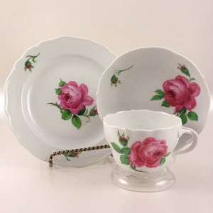  Meissen Porcelain ROSE Pink Tea Cup, Saucer & Dessert 
