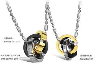 JN95 Black 316L Stainless Steel I Love You Three Rings Wedding Couple 