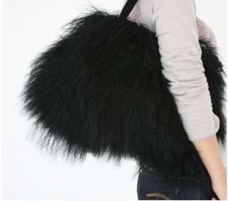 New large real long lamb fur/mongolian fur bag handbag on sale*black 