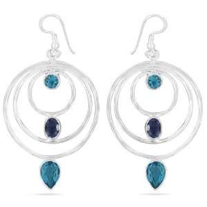   Natural Iolite Blue Topaz Dangle Earrings Handmade Jewelry: Jewelry
