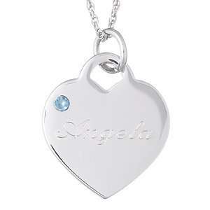 March Engraved Birthstone Heart Charm Pendant   Personalized Jewelry
