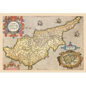  Map of the Island of Cyprus 28x42 Giclee on Canvas