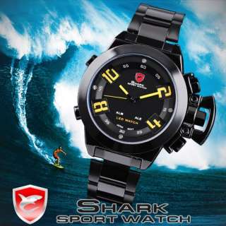 SHARK NEW RED LED DIGITAL DATE DAY MEN SPORT ARMY WATCH  