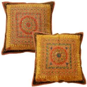 Home Furnishing Hand Embroidered, Patch & Mirror Work Cotton Cushion 