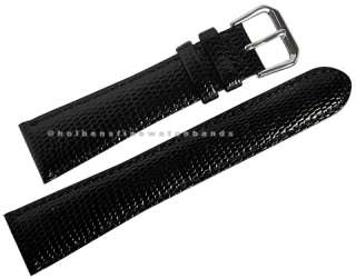 19mm Lizard Grain Black Leather deBeer Mens Watch Band Strap  