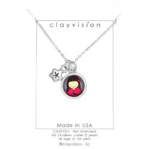   Clayvision Sakura w/Color Japanese Girl Charm on a Necklace Jewelry