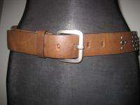New Brown LEATHER Silver STUDDED Hipster Belt M  