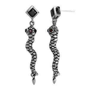   Steel Jet Crystal and Burgundy Crystal Snake Earrings Jewelry