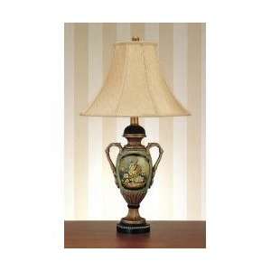 Hand Crafted loral Design Table Lamp (Light Green) (32H x 18W x 18D 