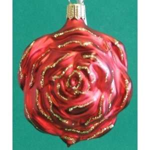 Red Rose German Glass Christmas Tree Ornament 