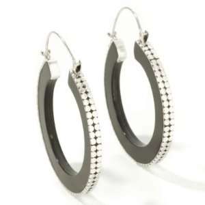  Sterling Silver Black Onyx & Wood Hoop Earrings: Jewelry