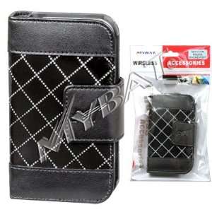 Black with white Linke Checkered Vertical Pouch Wallet Carry Bag For 