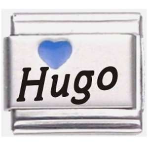    Hugo Dark Blue Heart Laser Name Italian Charm Link: Jewelry