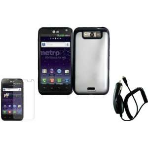 Clear+Black TPU+PC Case Cover+LCD Screen Protector+Car Charger for LG 