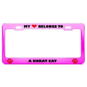 Korat Cat Pet Pink Metal License Plate Frame Tag Holder