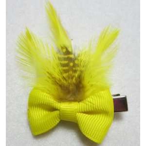  Yellow Bow with Feathers Hair Clip Beauty
